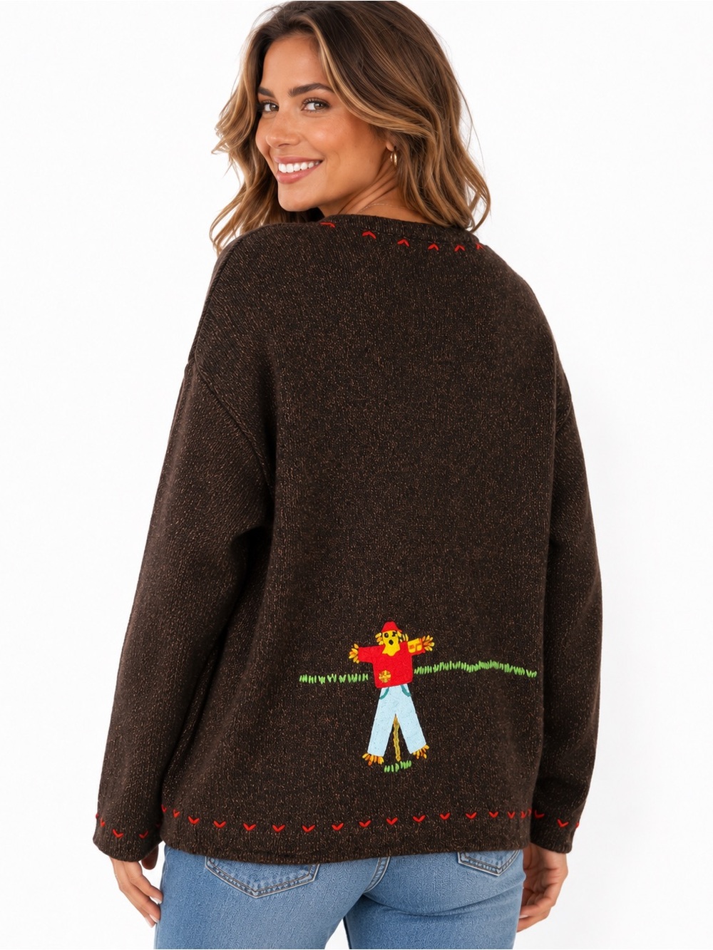 Susan Bristol Hand Embroidered Vintage Farm Garden Cardigan Sweater Cottagecore - Picture 2 of 10